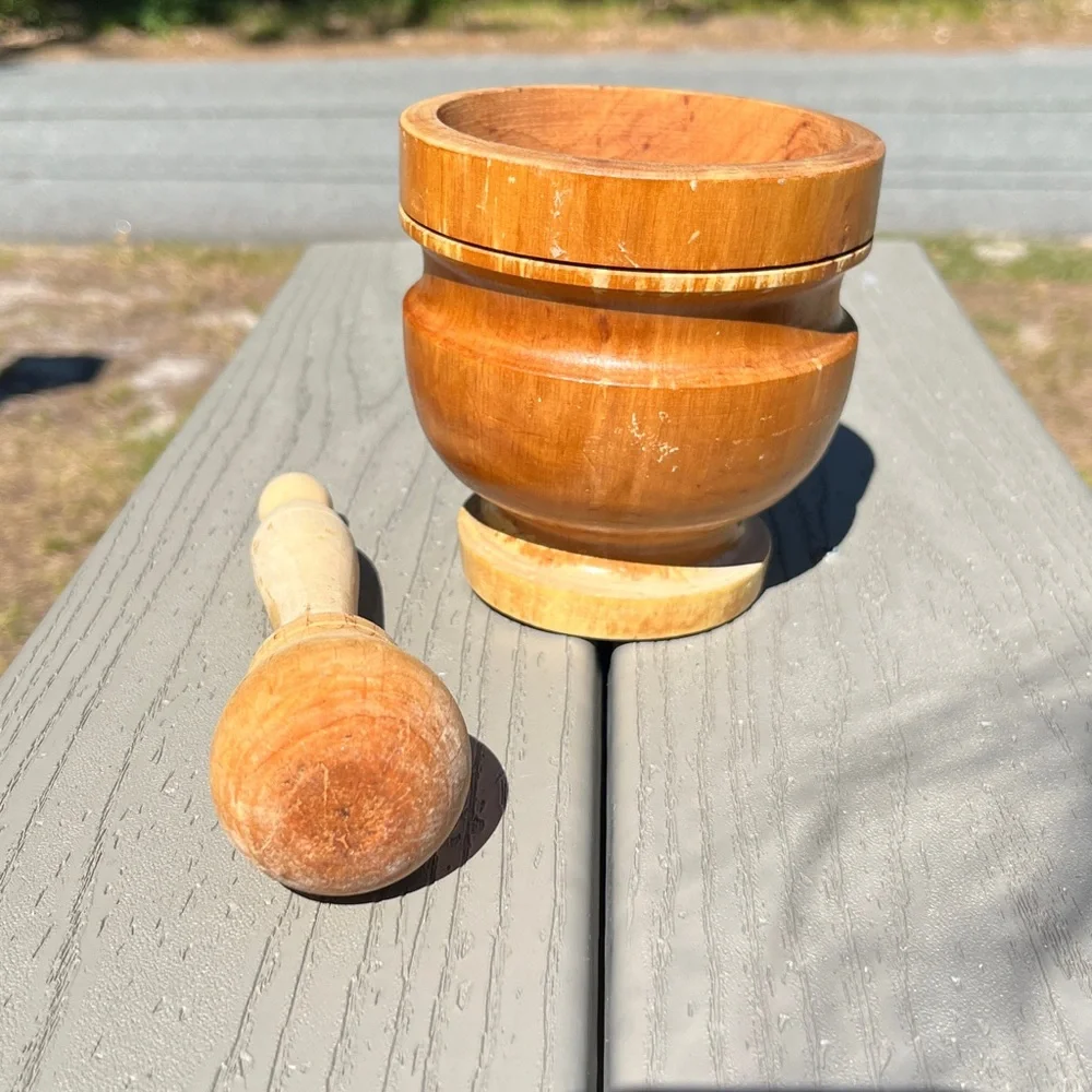 Vintage Wooden Mortar and Pestle Set